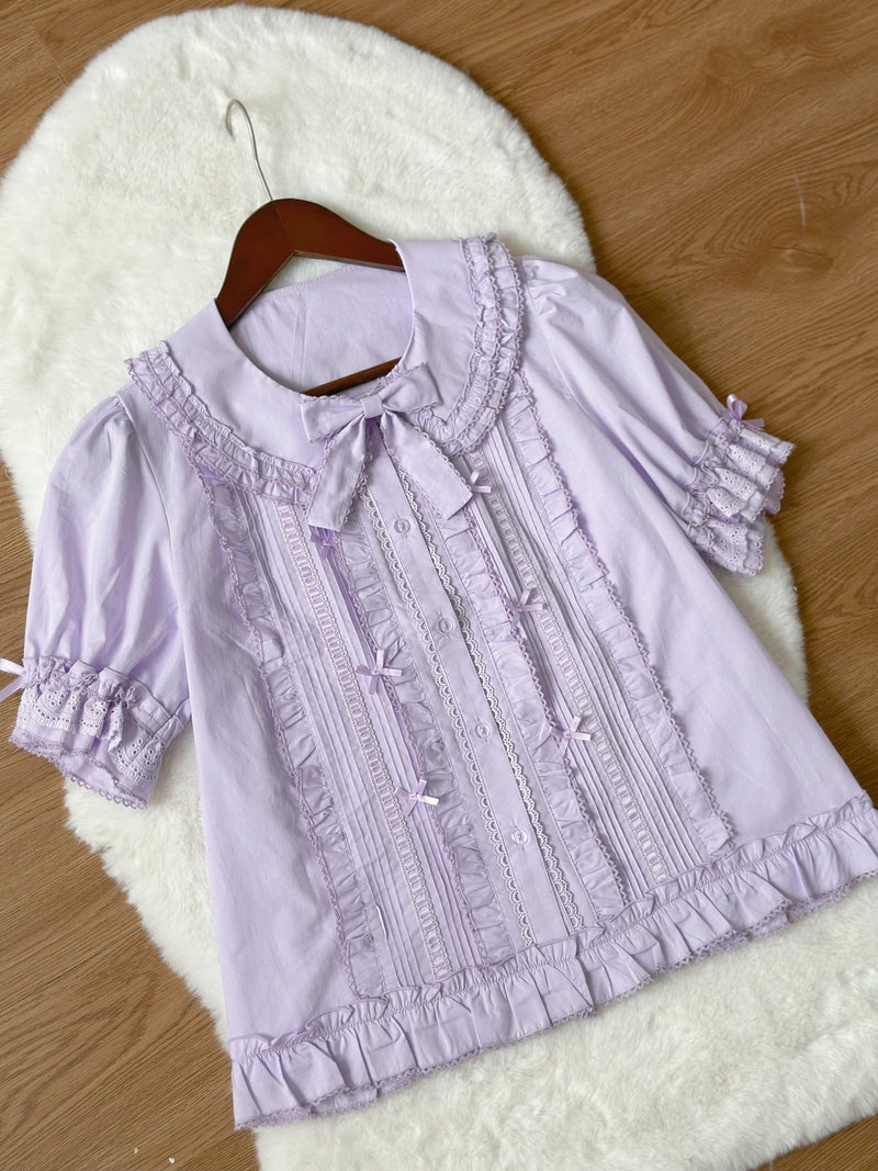 Mi Tao Sheng Xia Feng Qin Zhi Xia blouse - Lilac - Short Sleeve