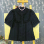 Blouse - Stand Collar - Short SleeveBlack / S