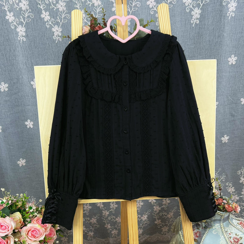 Di Meng Fen Shi Star Rain blouse - Blouse - Rounded Collar - Long SleeveBlack