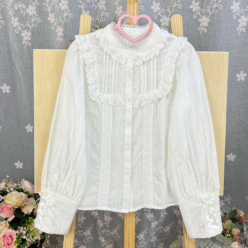 Di Meng Fen Shi Star Rain blouse - Blouse - Stand Collar - Long SleeveIvory