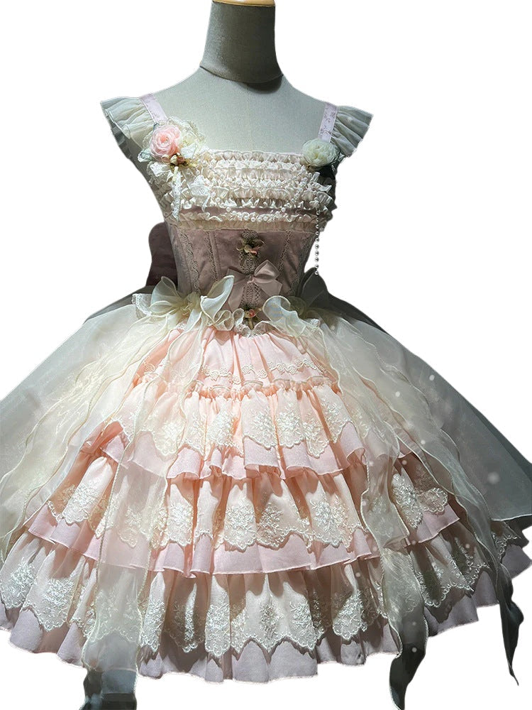 ZhiJinYuan -Tears of Rose- original lolita  short ballet style lo skirt dress JSK Lolita