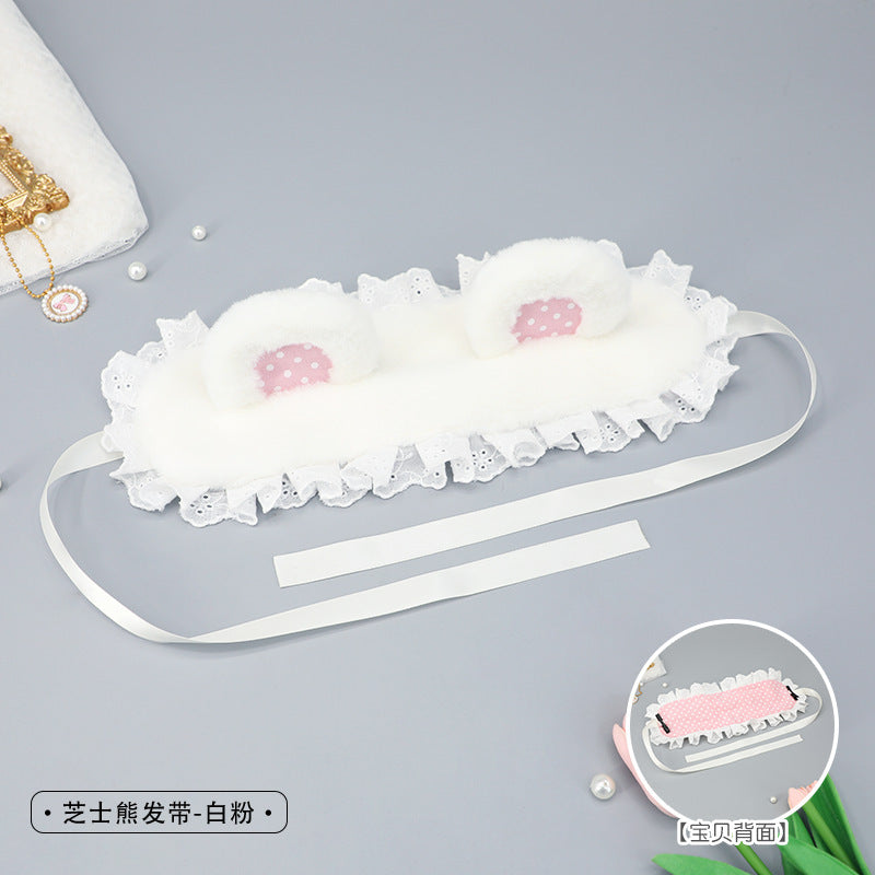 Handmade Plush Cat Ear Polka Dot Hair Accessories Sweet Cute Hair Clips Japanese Lolita Cat Ear Headband