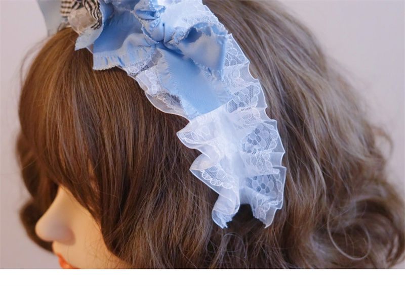 Original Handmade Light Blue Rabbit Ear Headband with Ruffled Edge Lolita Animal Ear Alice