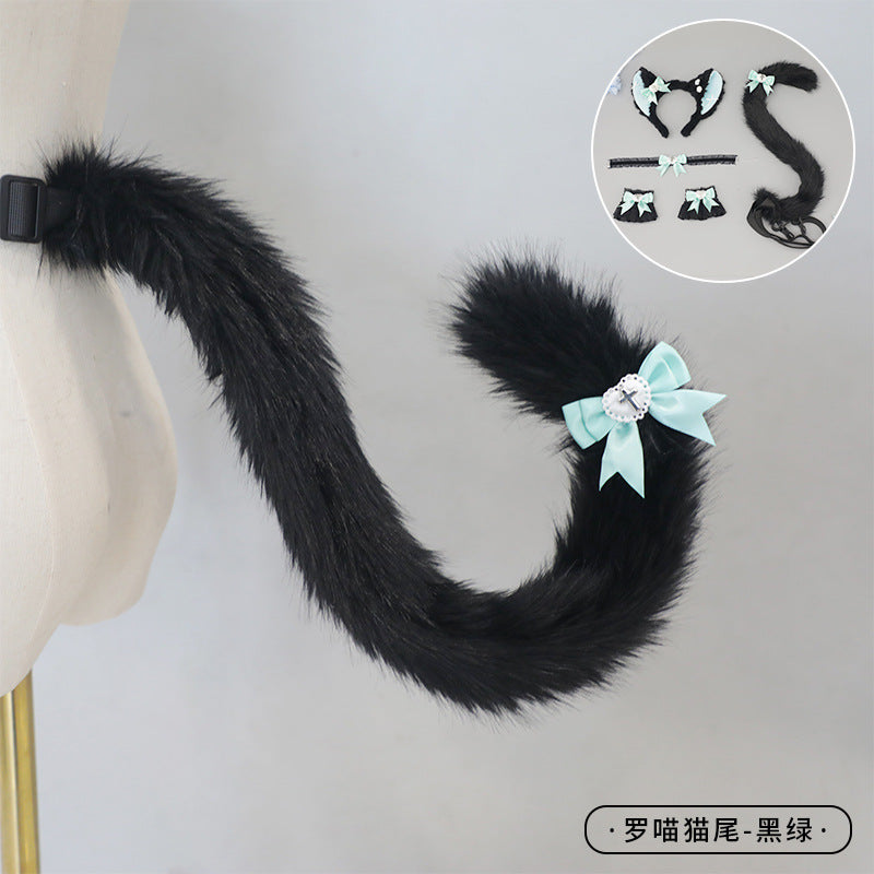 Cosplay Cat Ear Headband Cat Tail Accessories Handmade Cute Cat Girl Beast Ear Hair Accessories Beast Tail Accessories Set