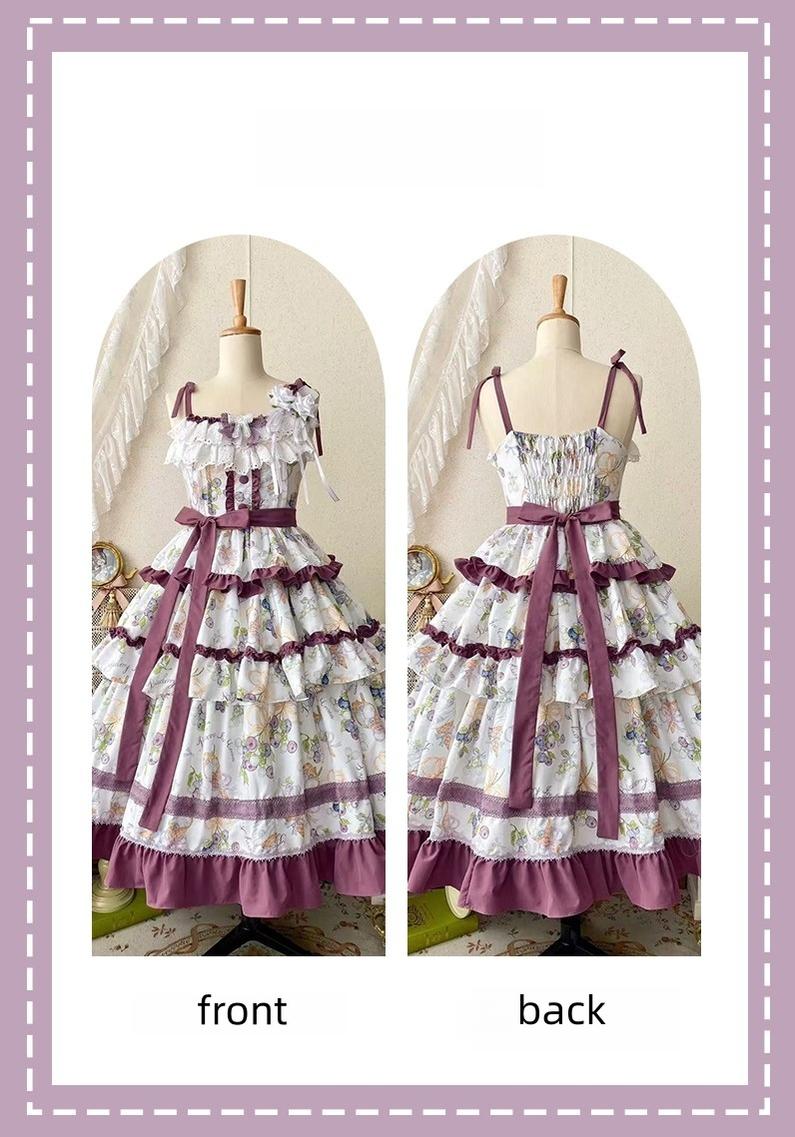Qianmu - Blueberry Midsummer - Country Lolita Tiered JSK, Blueberry Print