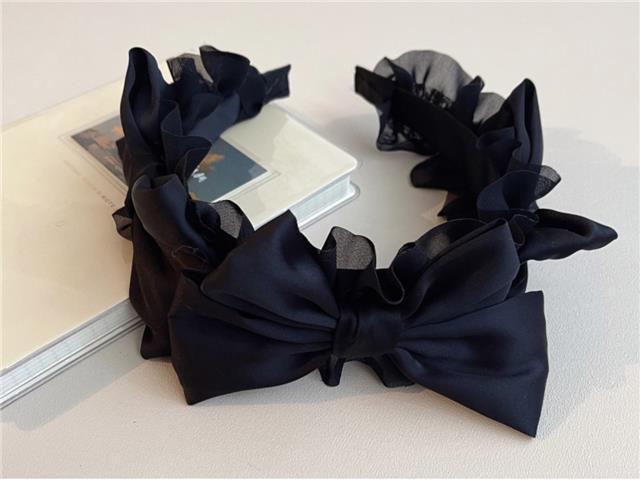 Original Handmade Satin Bow Hairband Lolita Girl Black Bow Hair Accessory