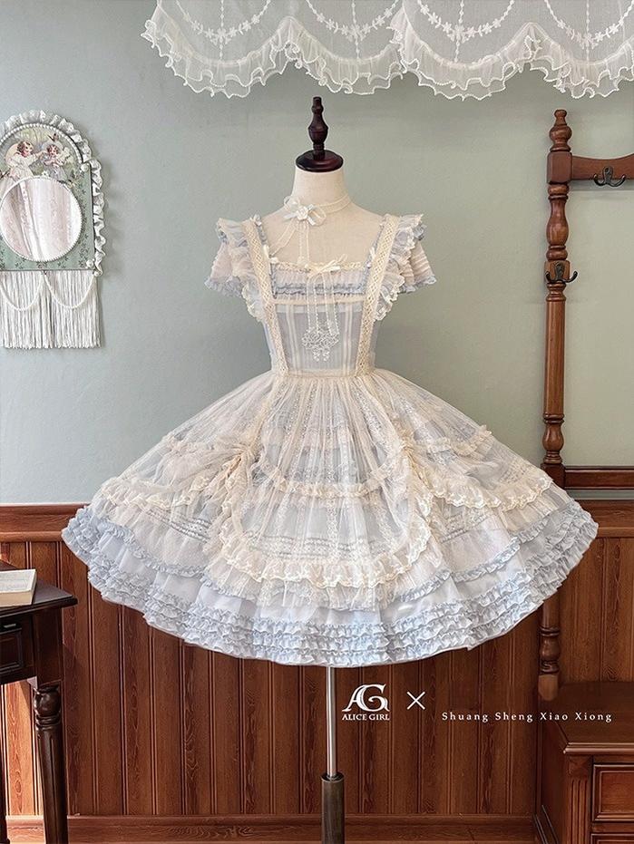 Alice Girl - Elegant Lolita Embroidered Apron - with Adjustable Strap Hand Accessory