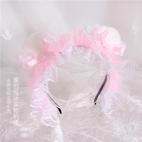 Lolita Hair Accessories Blue Original Cute Bow Bear Ear Kc Headband 2022 New Japanese Lolita Hair Accessories