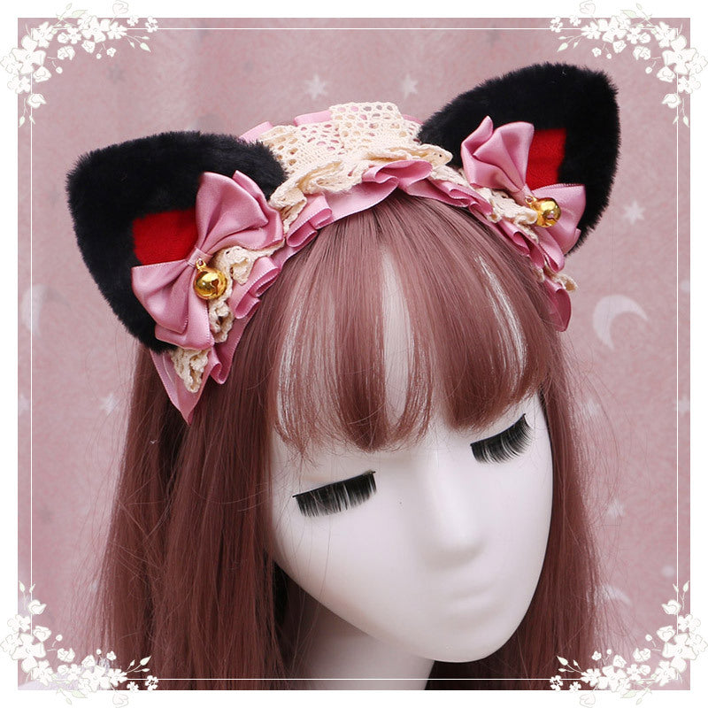 Adorable Japanese Lolita Hair Accessories Cat Girl Plush Lolita Headwear Lace Cat Ear Headband