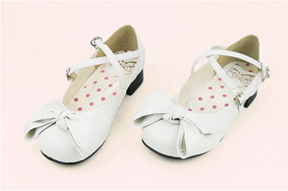 Sosic - Bow and Low Heel Cross Band Lolita - Leather Shoes Shoes