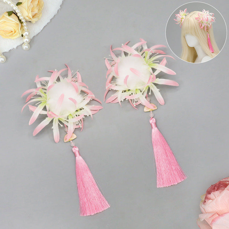Ancient Style Tassel Begonia Flower Hair Accessory Manzhushahua Artificial Flower Step Shake Chinese Bride Hanfu Hairpin Side Clip Accessories - Lolita Fetch