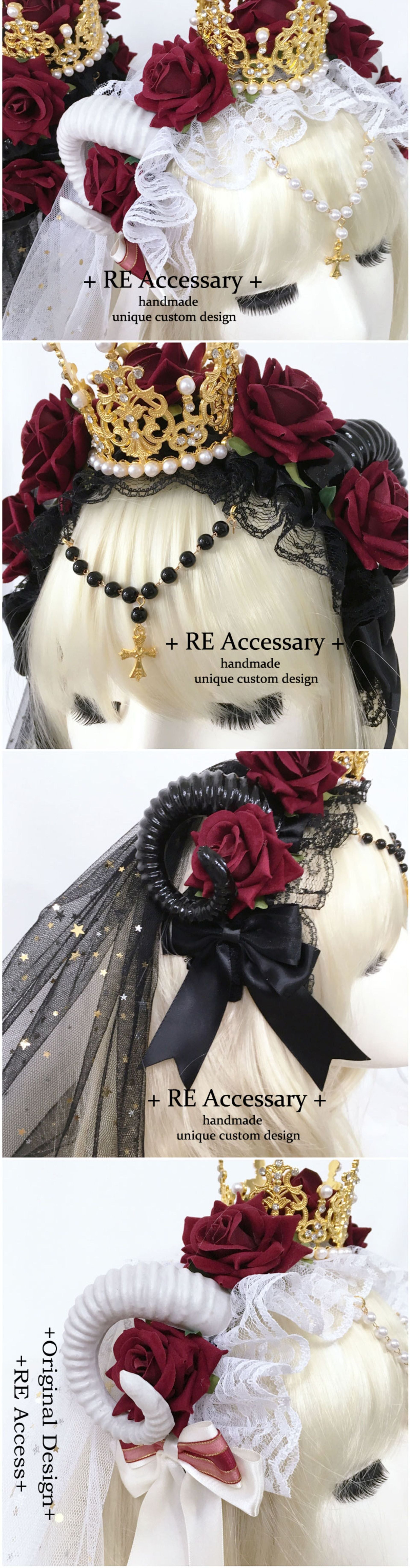 Subculture Gothic Lolita Headband Crown Horn Lolita Hair Accessory Dark Witch Gorgeous KC Veil Headpiece