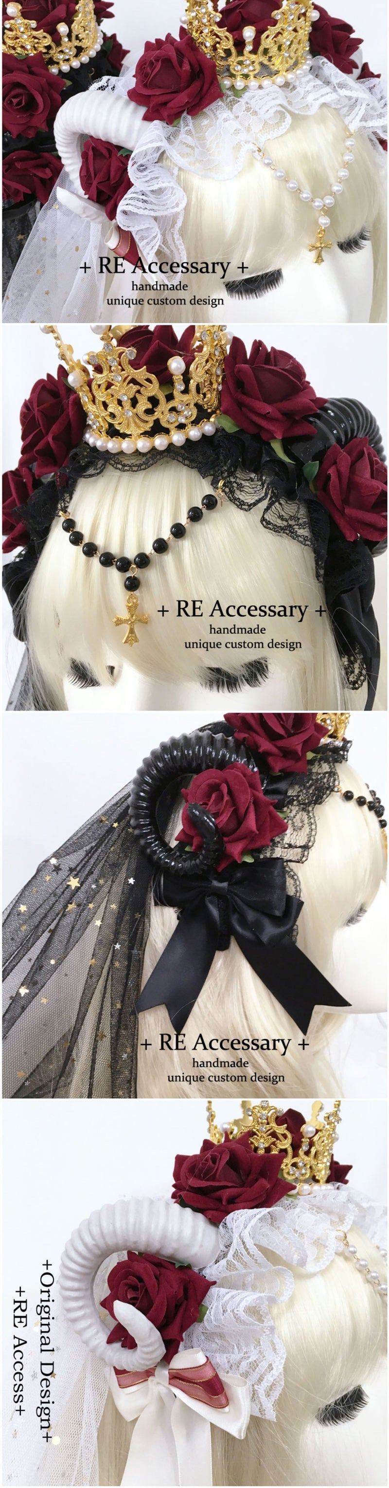 RE Accessary Crown Horn Veil Headpiece