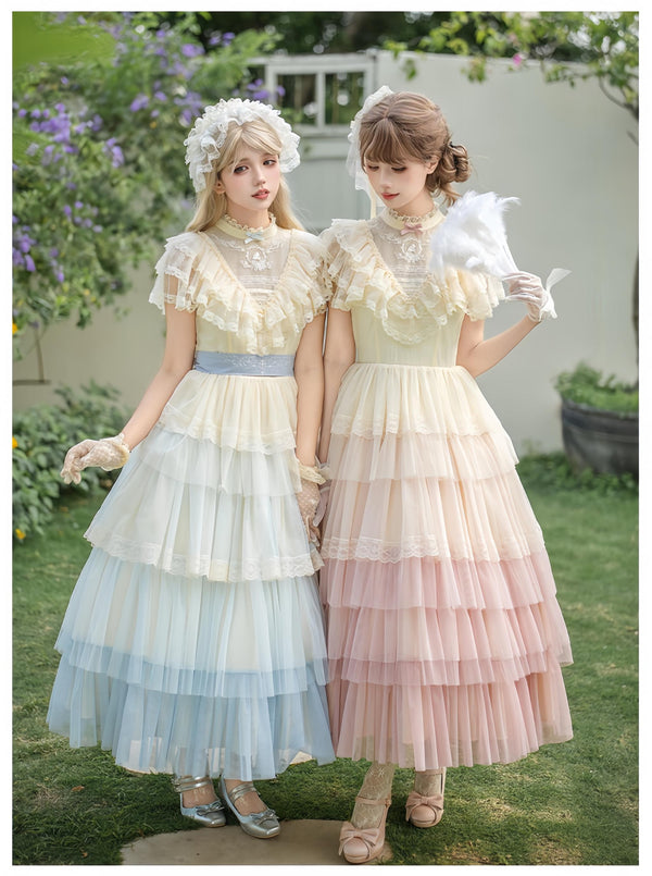 With PUJI - True Vow - Embroidered Classic Lolita Dress, Layered Gradient Hem
