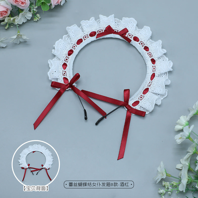 Japanese Style Anime Lolita Headwear Lolita Hair Accessories Lace Bow Maid Headband B Style