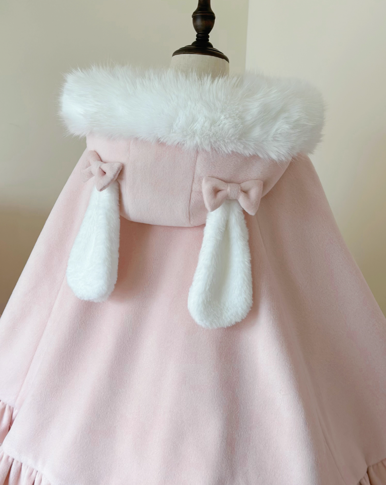 Winter Lolita Rabbit Ear Cape |   Fleece-Lined Thickened Woolen Cape (Blue/Pink, One Size)