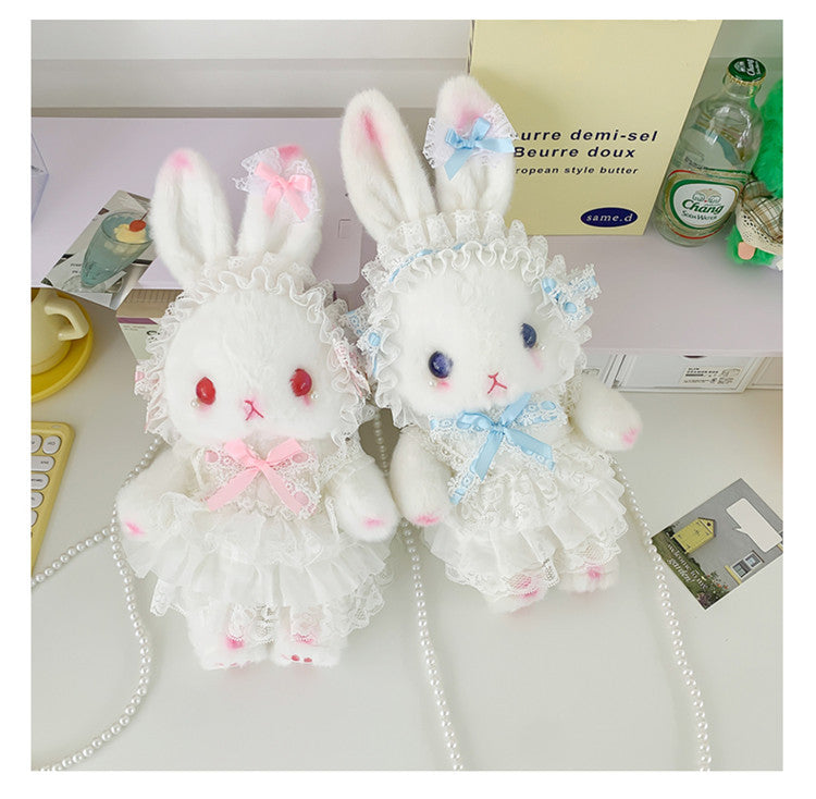 Lop-Eared Bunny Lolita Pearl Chain Doll Bag – 2025 Cute Bow Plush Shoulder Bag