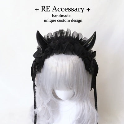 Qianxun Gothic Devil Horn Lace Headband