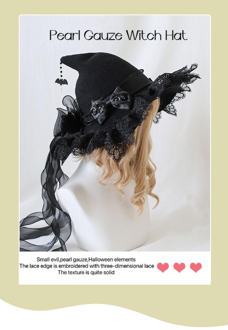 Xiaogui - Halloween Lolita Hat Devil Lace - Woolen Witch Hat Headwear