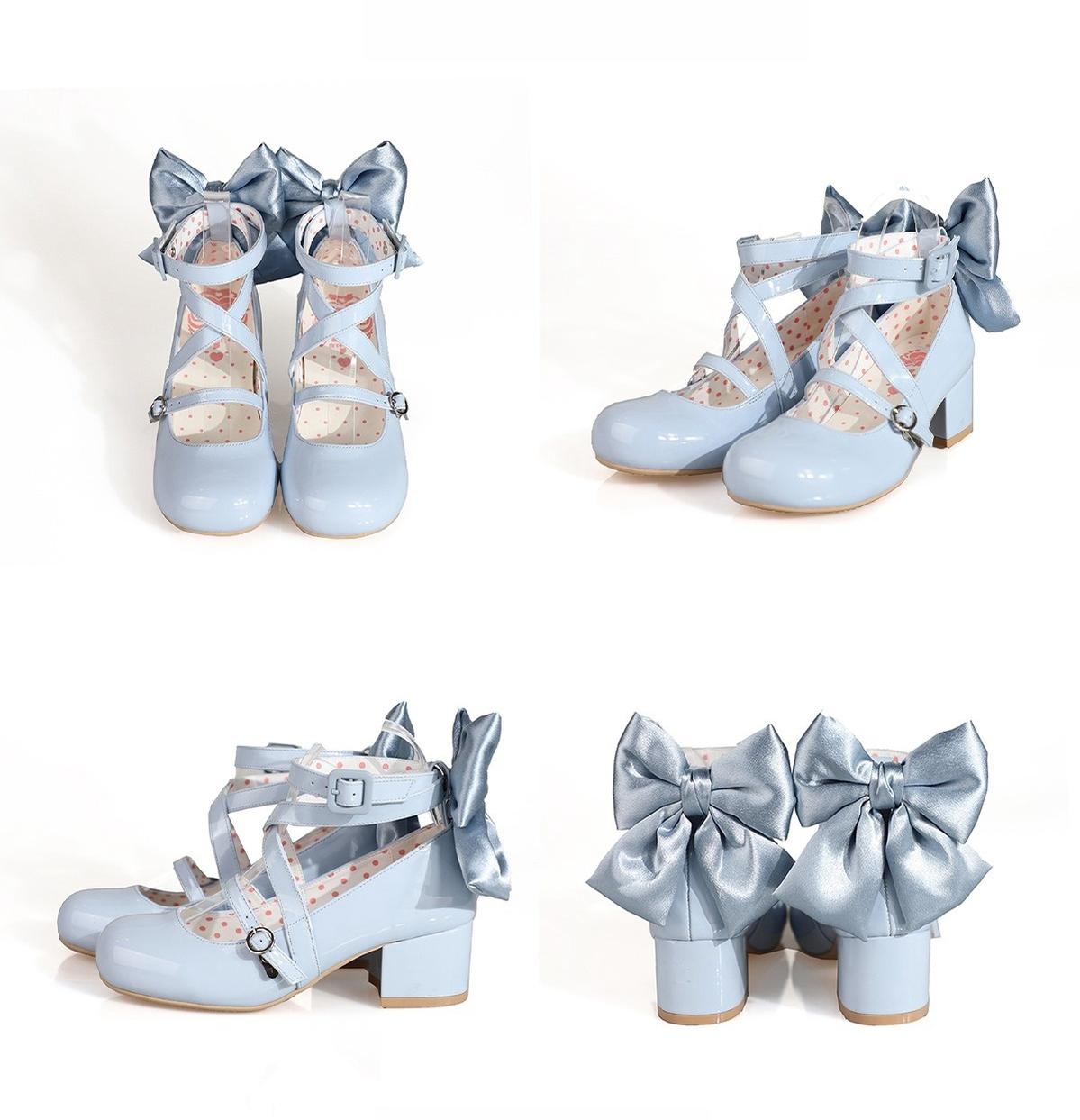 MODO - Follow in the Moonlight - Sweet Lolita shoes with round toes, crisscross straps and a detachable back bow