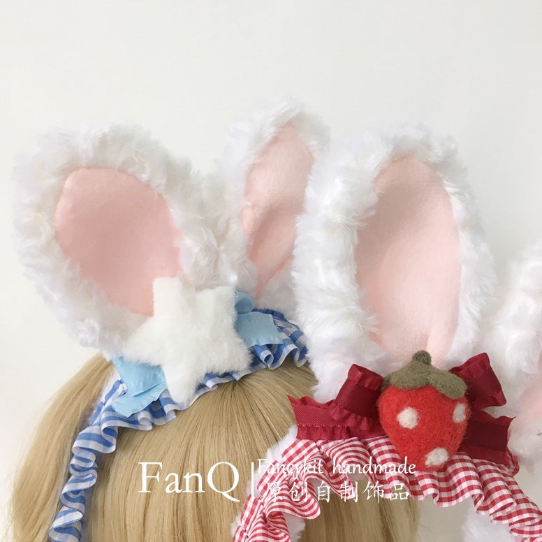Handmade Bowknot Rabbit Ear Strawberry Headband Korean Japanese Sweet Lolita
