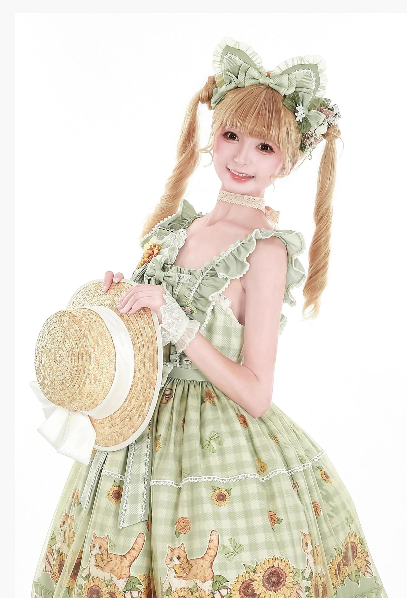 Chaton Jardin - Sunny Cat - Sweet Lolita cat-ear KC or dual-use flower brooch with plaid bow accents - product detail 6