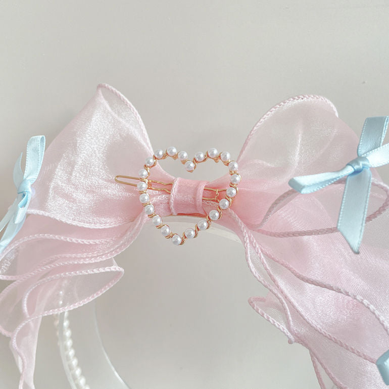 Original Handmade Ruiben Rabbit Full Color Pearl Kc Lolita Headband Organza Bow