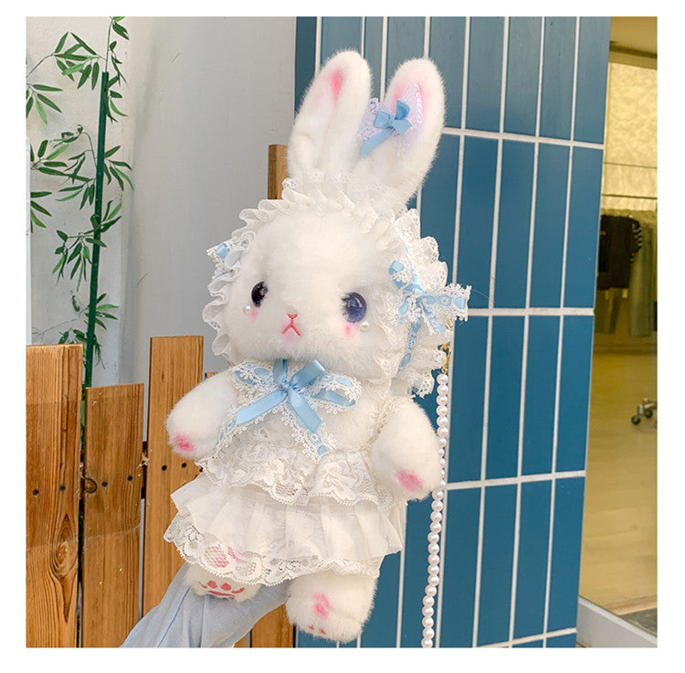 Lop-Eared Bunny Lolita Pearl Chain Doll Bag – 2025 Cute Bow Plush Shoulder Bag