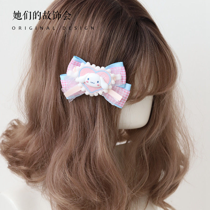 LOLITA Hair Accessories Sweet Bow Hair Clip Cinnamoroll Kuromi Pink Blue Soft Girl Lolita Hair Ornament