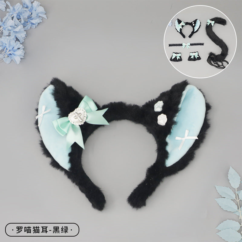Cosplay Cat Ear Headband Cat Tail Accessories Handmade Cute Cat Girl Beast Ear Hair Accessories Beast Tail Accessories Set