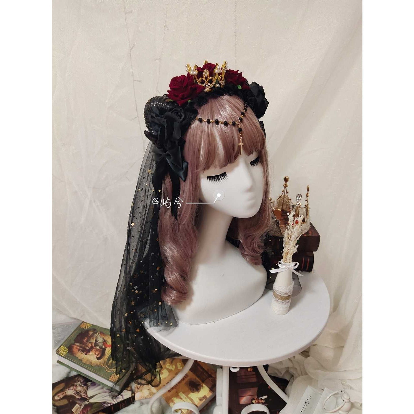 Gothic Lolita Headband Crown Horn Lolita Hair Accessory Dark Witch Luxurious Kc Veil - Lolita Fetch