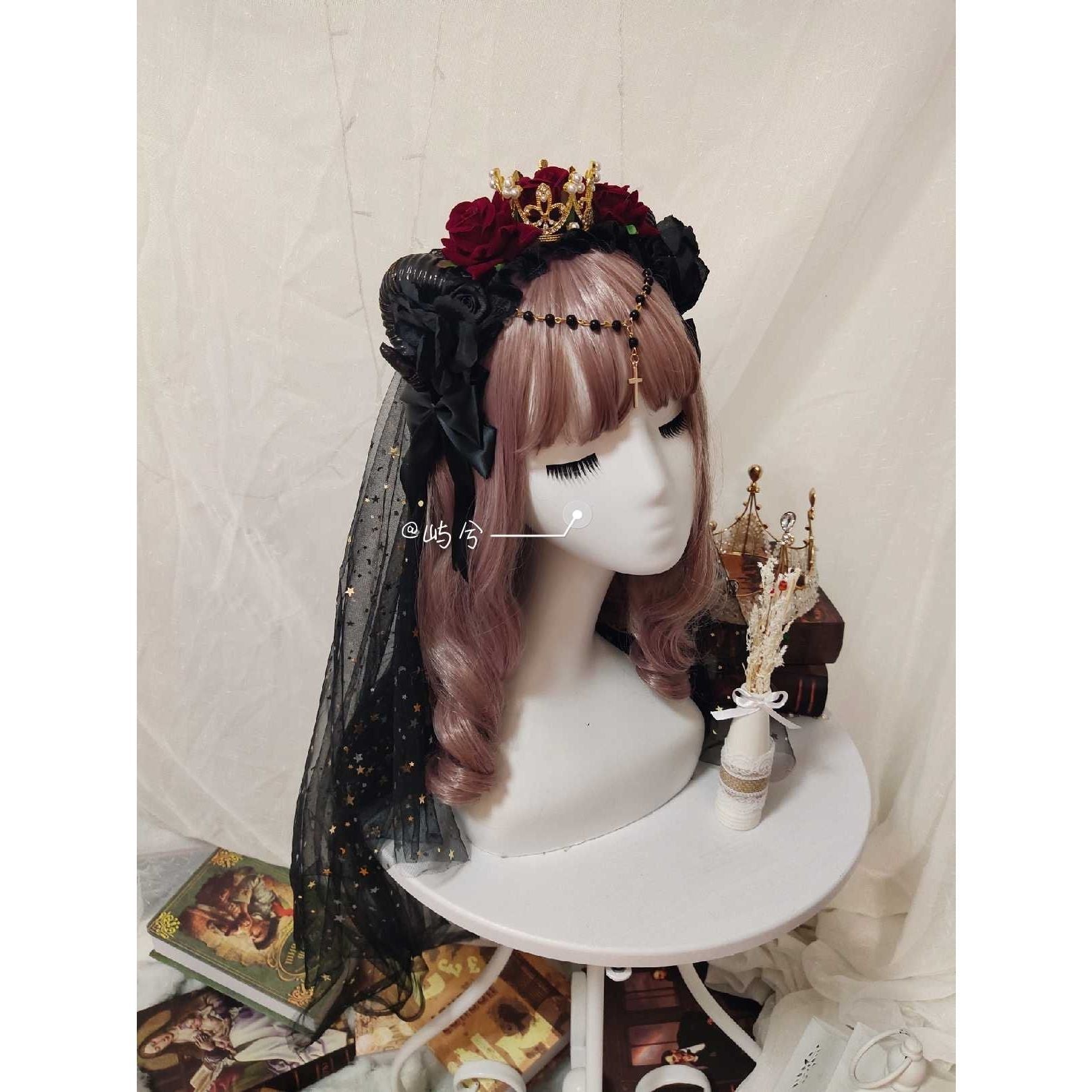 Gothic Lolita Headband Crown Horn Lolita Hair Accessory Dark Witch Luxurious Kc Veil