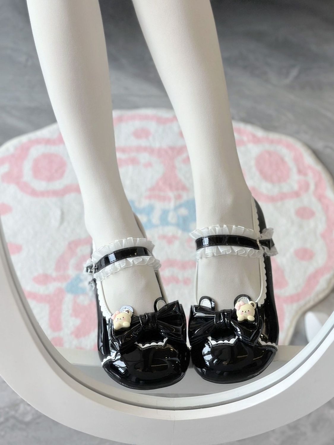 Cute Lolita Lace Bow Ballet Round-Toe Low-Heel Mary Janes