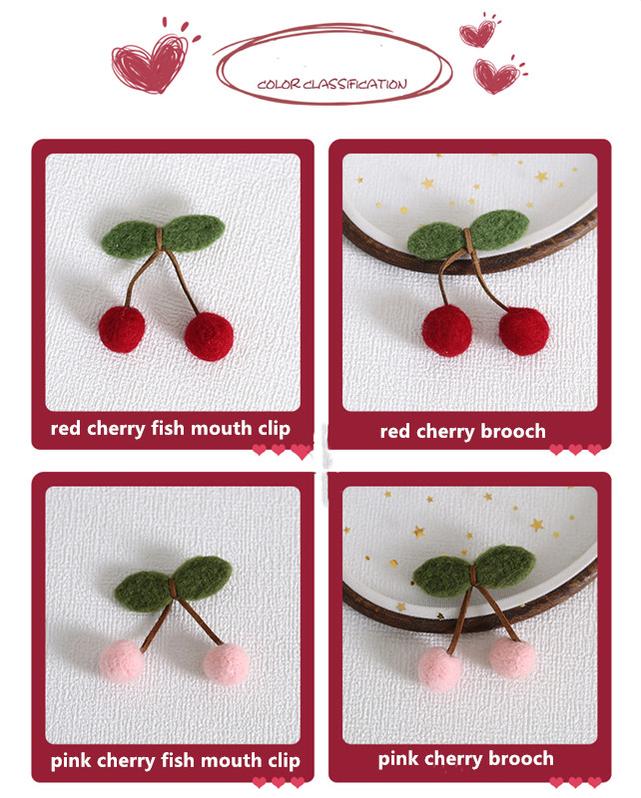 Xiaogui - Handmade Kawaii Wool Felt Cherry - Clips Headwear