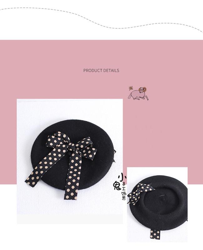 Xiaogui - Sweet Lolita Red Polka Dots Bow - Beret Hat Headwear