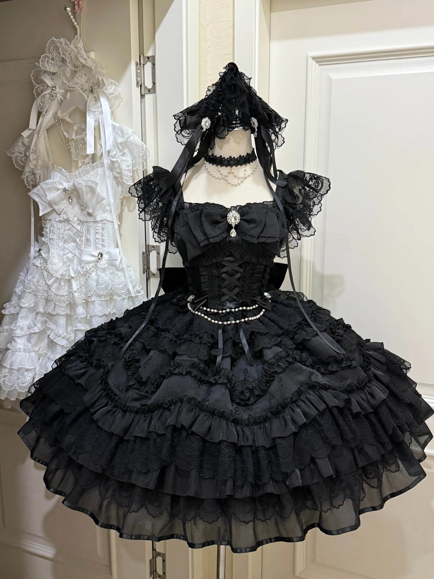 Eternal Vow - Wedding Lolita JSK, Detachable Overlay Black JSK Only S