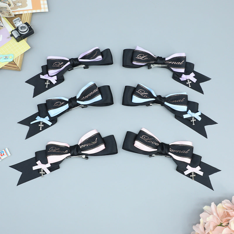 Handmade Lolita Black Butterfly Knot Clip - Double Ponytail Y2K Side Clip - Lolita Fetch