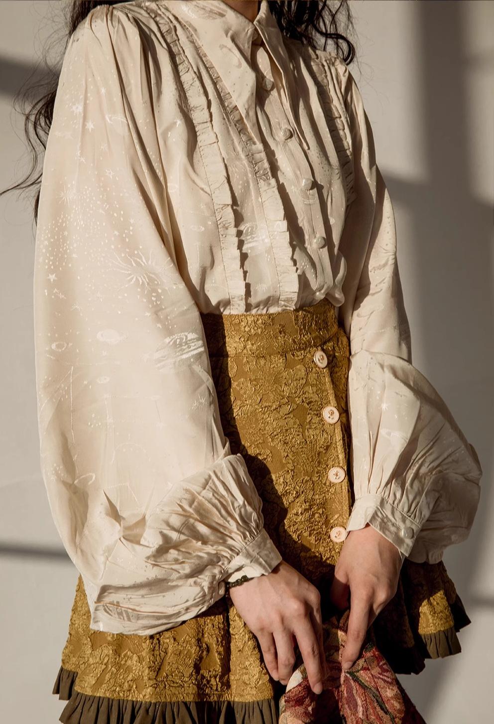 ZJstory - Starry for You - Vintage Lolita shirt with pointed collar and lantern sleeves - product detail 5