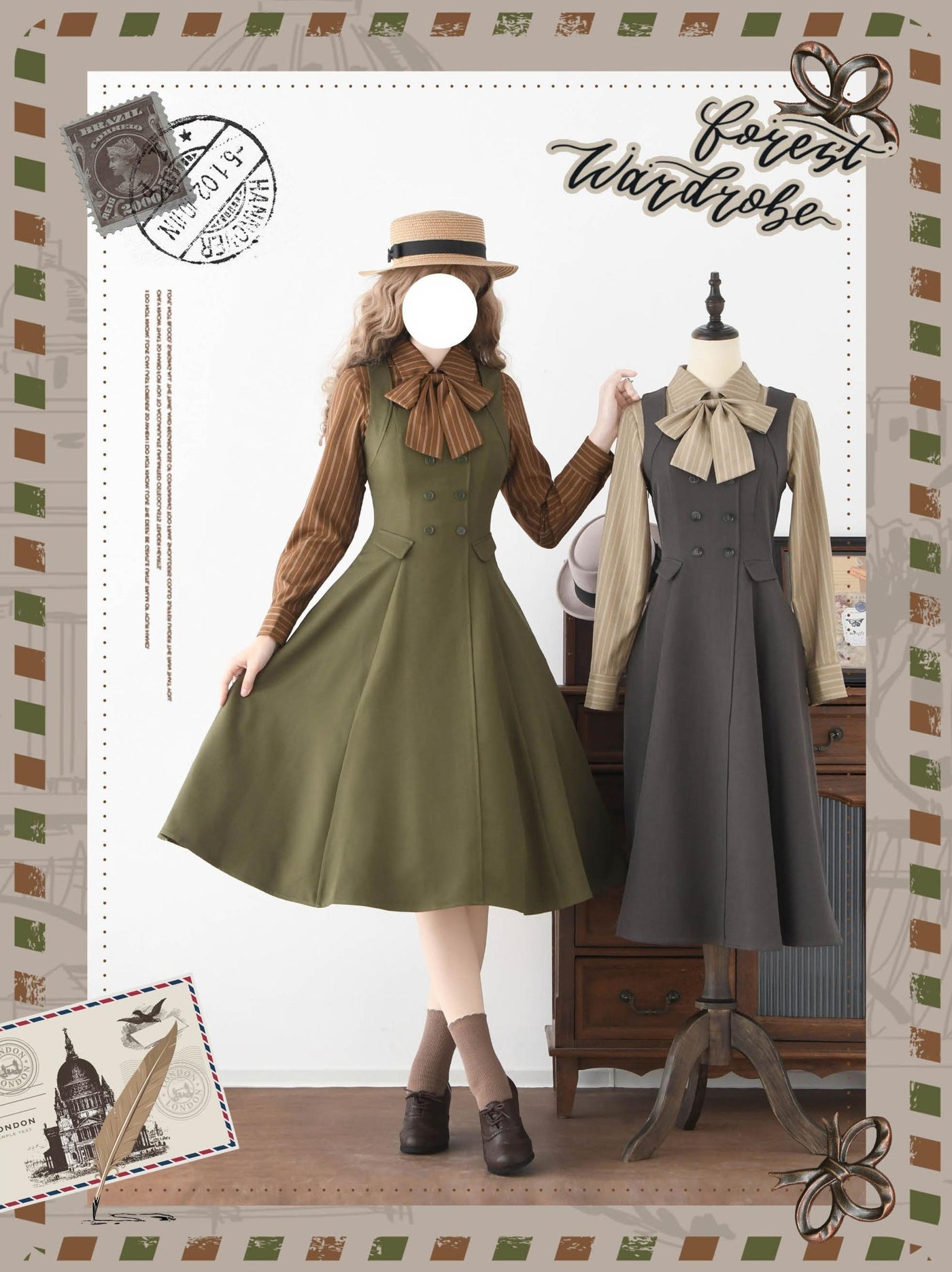 Forest Wardrobe - Foggy Forest - Elegant Lolita A-line JSK Dress, Side Pockets