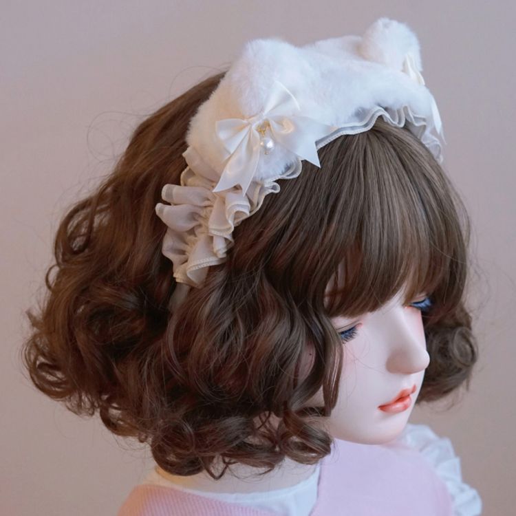 Original Handmade Plush Cat Ear Headband Lolita Japanese Korean Style Bow Headband