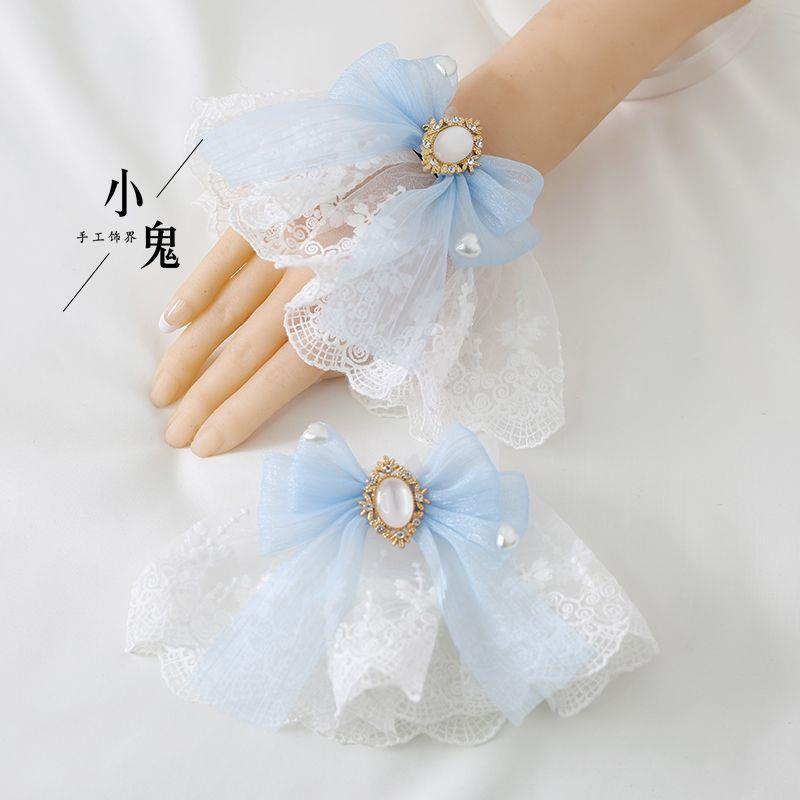Multicolor Sweet Lace Lolita Hair Accessories Dark Red Lolita Tulle Bow Hand Sleeves Bracelet