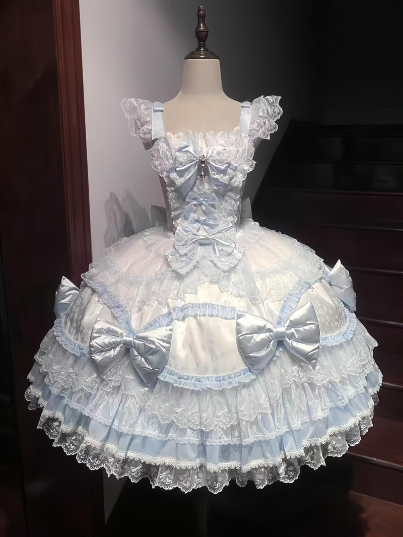 Sugar Girl - Floral Dream Isle - Sweet Lolita Doll-like JSK Dress, Bows & Lace
