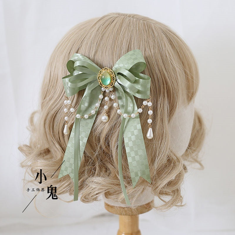 Original Wakakusa Color Lace Bow Hair Accessory Clip Bbd Lolita Hair Ornament Forest Style Girl Lolita Small Item - Lolita Fetch