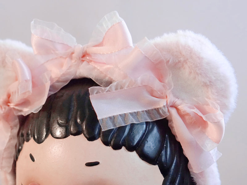 Original Handmade Bear Ear Bowknot Plush Headband Lolita Brown Japanese Korean Style
