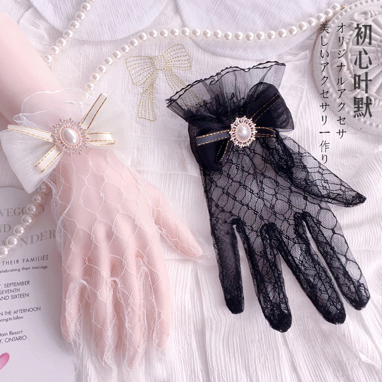 Original Handmade Lolita Bride Gloves Tea Party Lolita Elegant Summer Lace Trim Sleeve Accessories