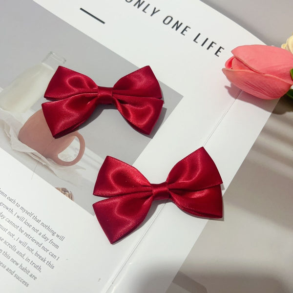 Handmade - Glossy Satin Ribbon - Bow Brooch Pair