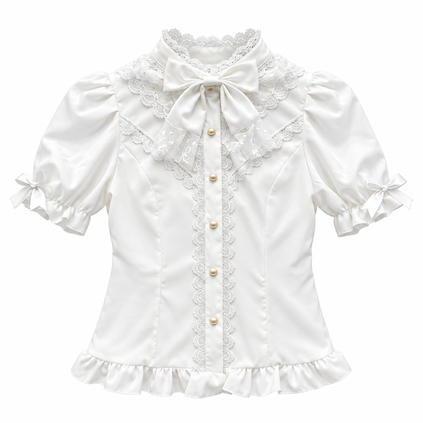 White Puff Sleeve Lolita Blouse with Bow Collar