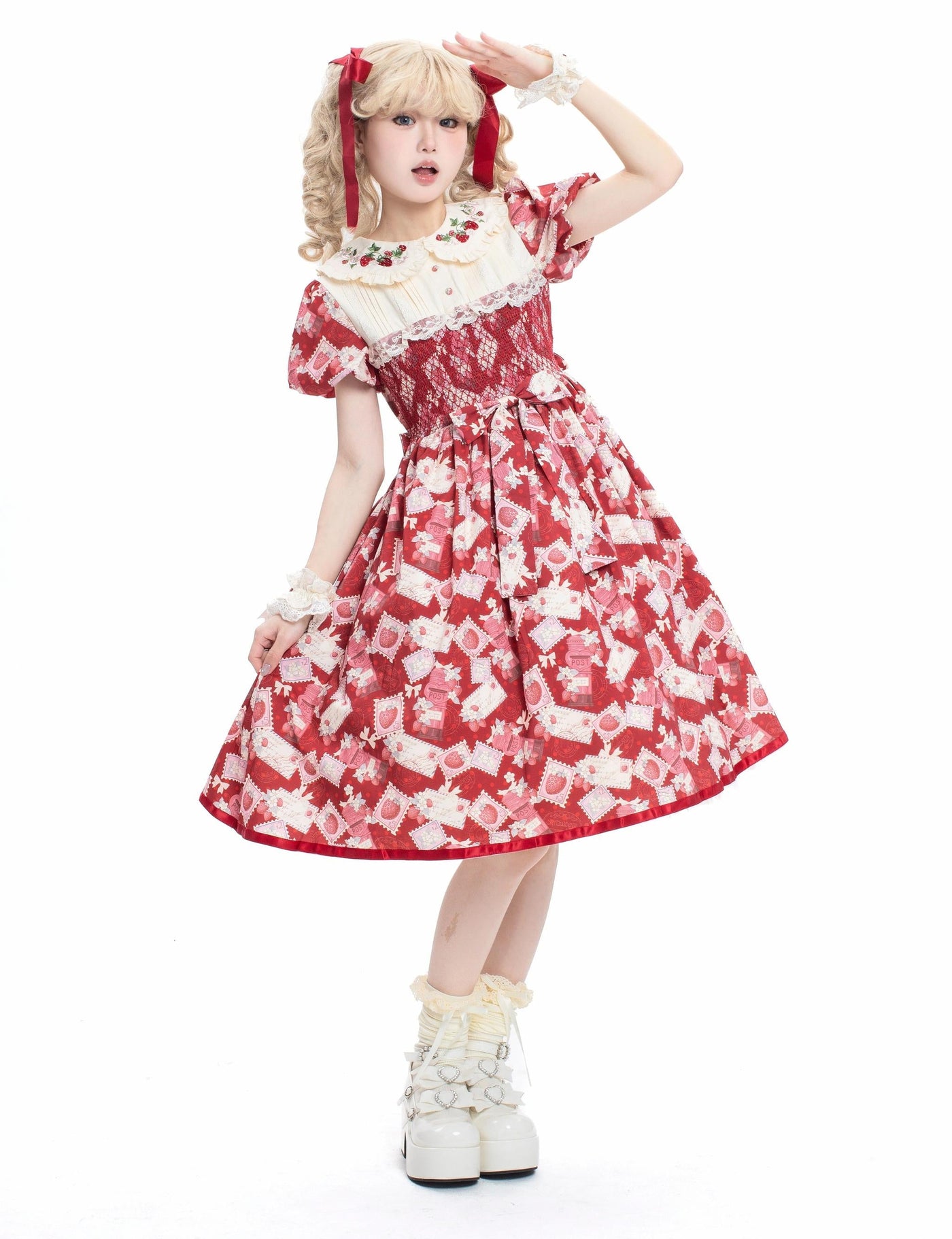 Strawberry Witch - Kawaii Lolita OP Dress - Strawberry Print OP Dress