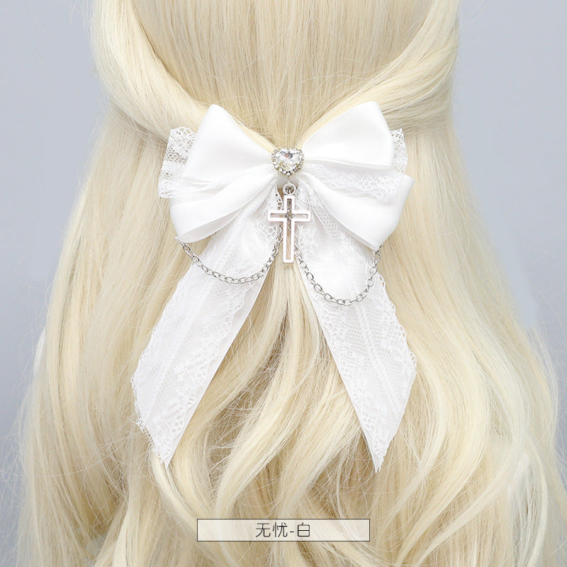 Original Mass-Produced Handmade Hair Accessories Japanese JK Lolita Cross Lace Bowknot Hair Clips Hair Accessories - Lolita Fetch