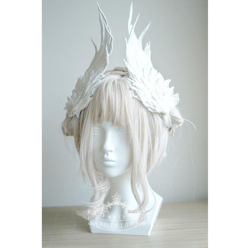 Original Design Angel Wings Lolita Feather Black and White Two-tone Embroidered Hair Clip Styling - Lolita Fetch